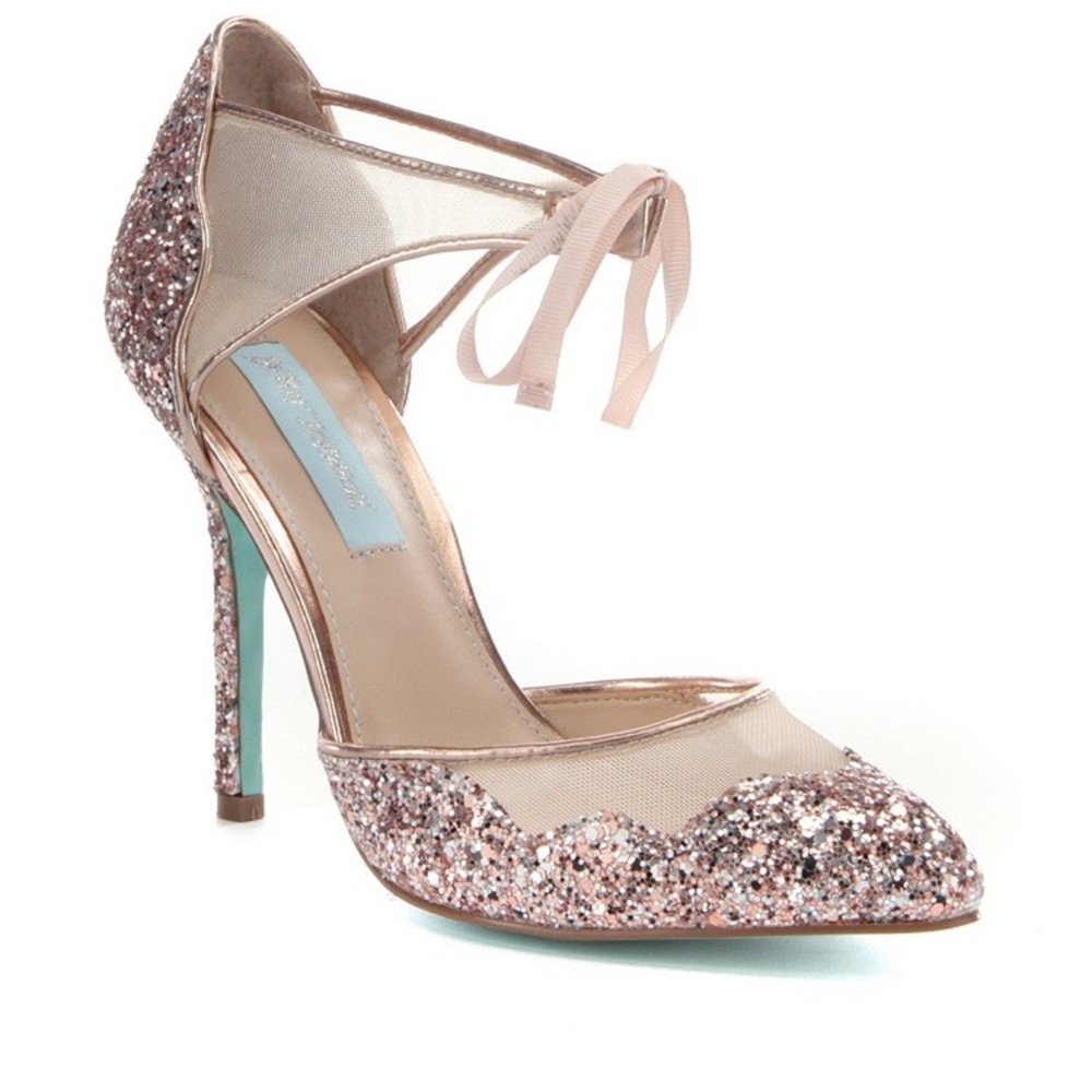 Betsey Johnson Stela Glitter Ankle-Strap Pumps